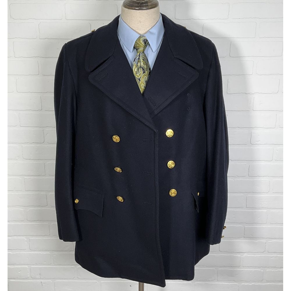 ACME NYPD Pea Coat‎ Men XL Double-Breasted 1625 Gold Button Heavy Wool VTG